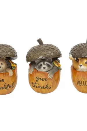 Direct From Factory Gerson 5 in. Harvest Forest Critters in Acorns Fall Decor, Pack of 12