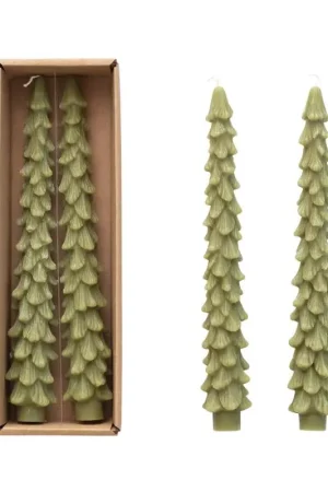 Brand New Creative Co-Op Green Christmas Tree Candle 10 in., Pack of 12