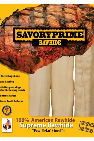 Savory Prime American Supreme All Size Dogs Adult Rawhide Bone Beef Rawhide 6-7 in. L 3 pk Fresh Stock