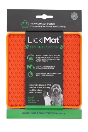 LickiMat Mini Tuff Soother Orange Plastic Slow Feeder For Dogs Fresh Stock