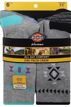 Dickies Dri-Tech Women's Aztec 6-9 Crew Socks Assorted, Pack of 2 Low Price