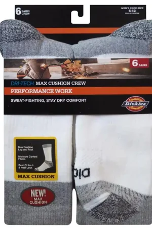 Dickies Dri-Tech Men's 6-12 Cushion Crew Socks White, Pack of 2 Deal