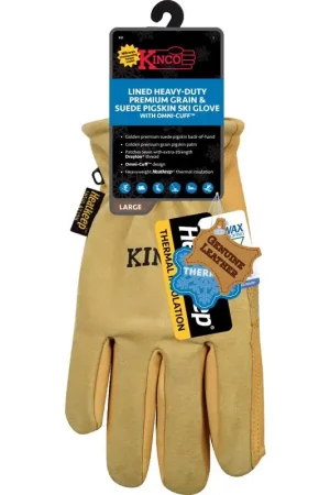 Special Discount Kinco L Pigskin Leather Cold Weather Black/Gold Ski Gloves