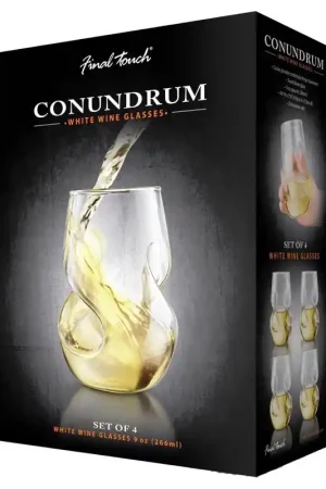One Day Deal Final Touch 9 oz Clear Glass Conundrum White Wine Glass Set