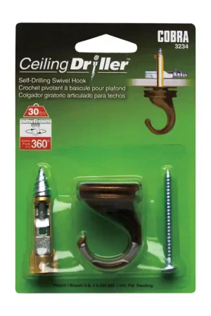 Cobra Ceiling Driller 5-1/2 in. L Antique Steel Self-Drilling Ceiling Hook 30 lb. cap. 1 pk, Pack of 5 Cheap