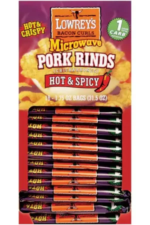 Lowrey's Hot and Spicy Microwave Pork Rinds 1.75 oz Packet, Pack of 18 Buy Direct