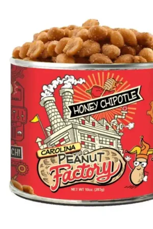 1 in 6 Snacks Carolina Peanut Factory Honey Chipotle Peanuts 10 oz Can, Pack of 6 Instant Buy